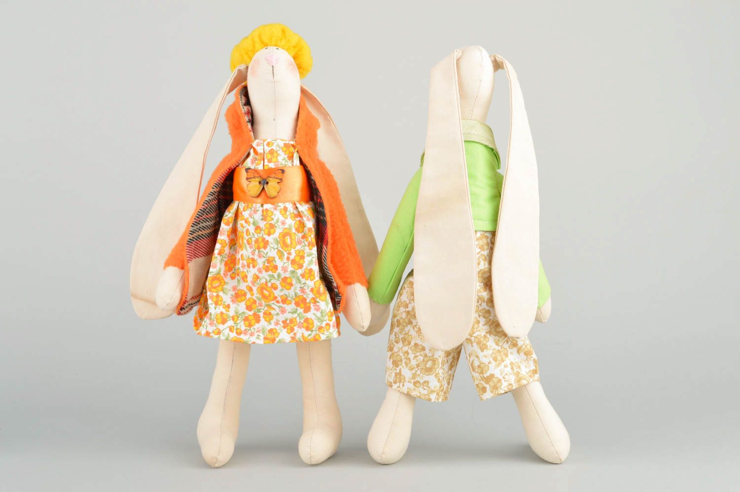 Хлопковые мягкие игрушки ручной работы в виде зайчиков красивые детские 2 шт фото 5