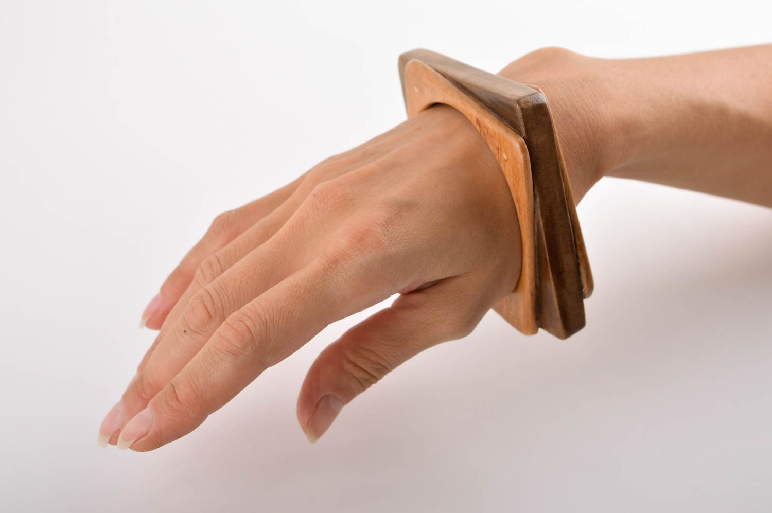 Bracciale di legno fatto a mano braccialetto chiaro da polso originale foto 5