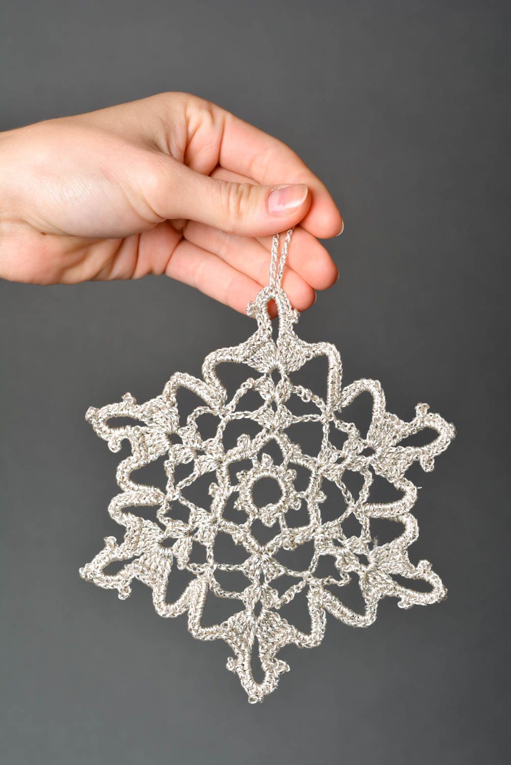 Suspension décorative faite main Idée cadeau Flocon de neige au crochet photo 2