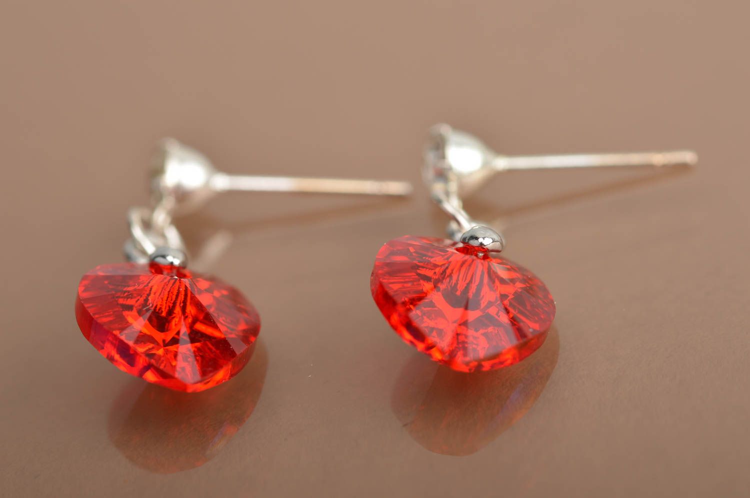 Heart shaped earrings handmade crystal jewelry designer accessories gift idea  photo 2
