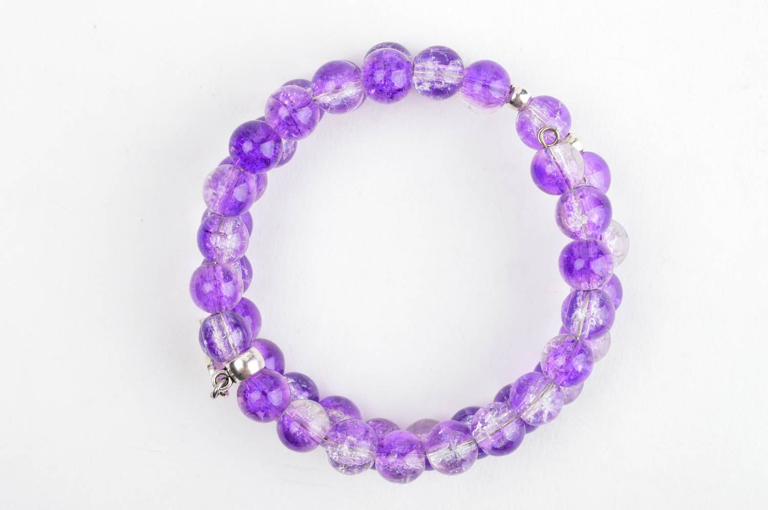 Bracelet en perles de verre Bijou fait main violet 2 rangs Cadeau femme photo 4