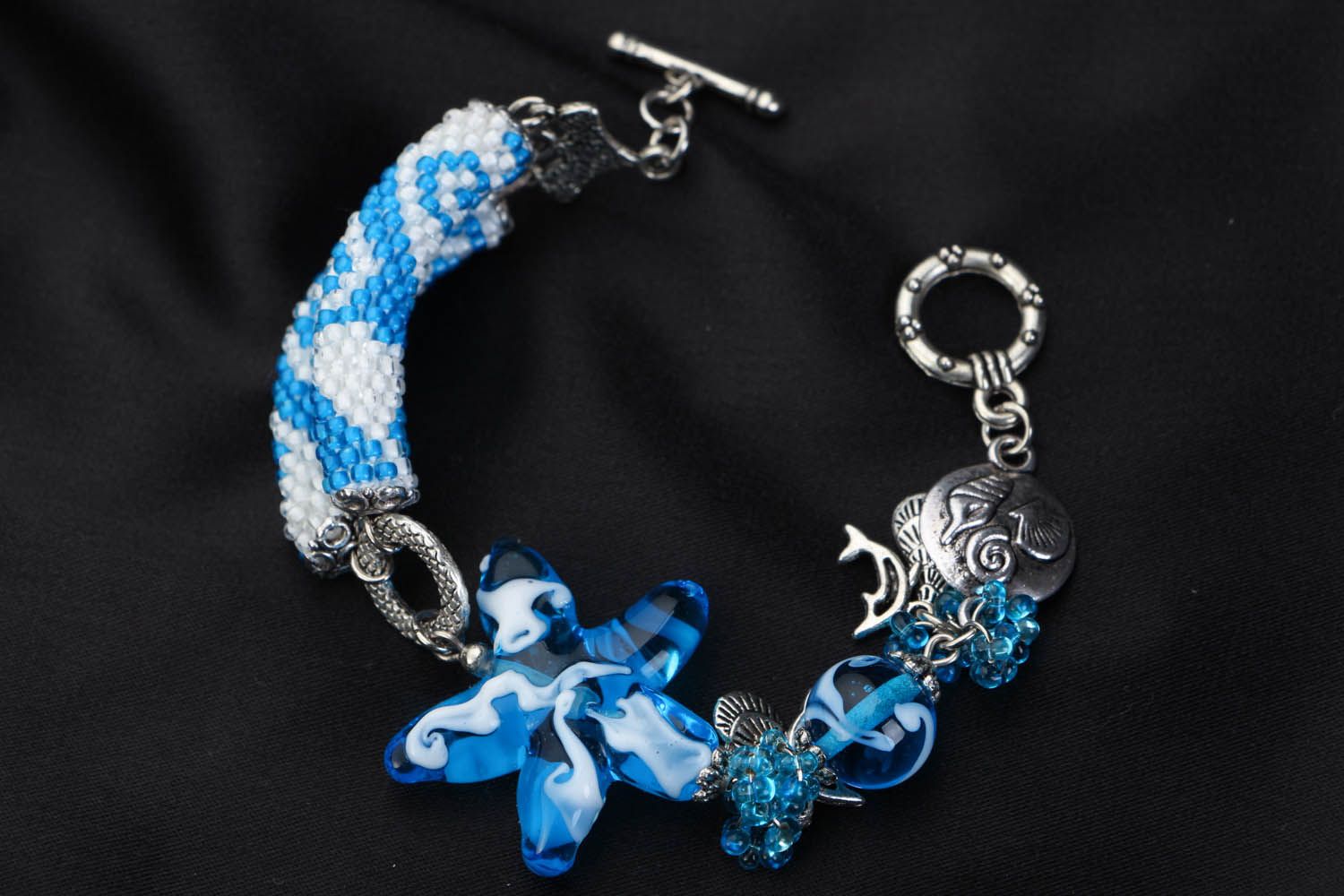 Bracelet en verre et perles de rocaille Étoile de mer  photo 1