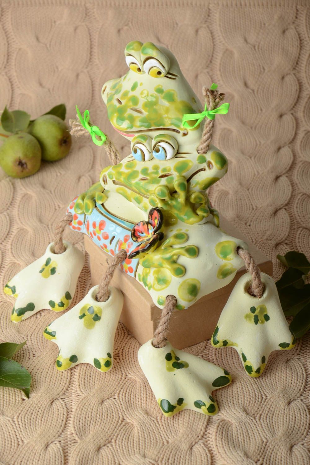 Handmade Keramik Spardose Geschenk für Kinder Haus Deko aus Ton frohe Frösche foto 1