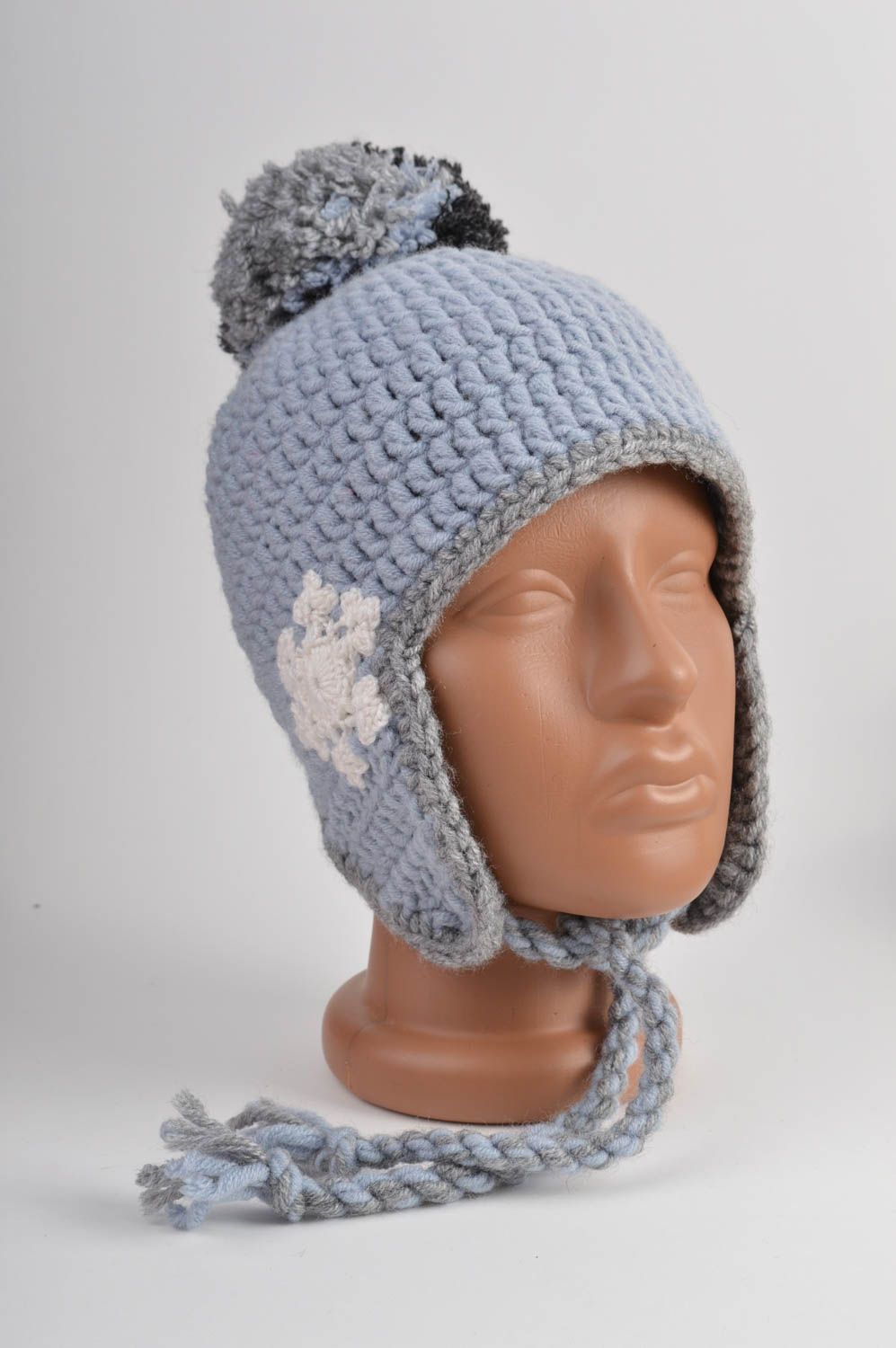 Bonnet tricot fait main Chapeau au crochet laine acrylique pompon Vêtement fille photo 2