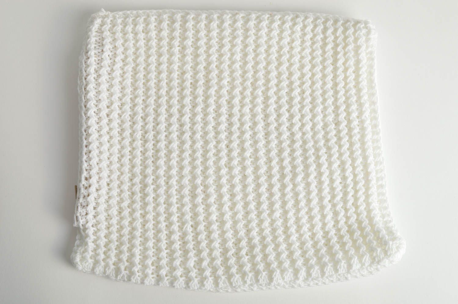 Small stylish beautiful handmade white knitted pillowcase designer accessory photo 2