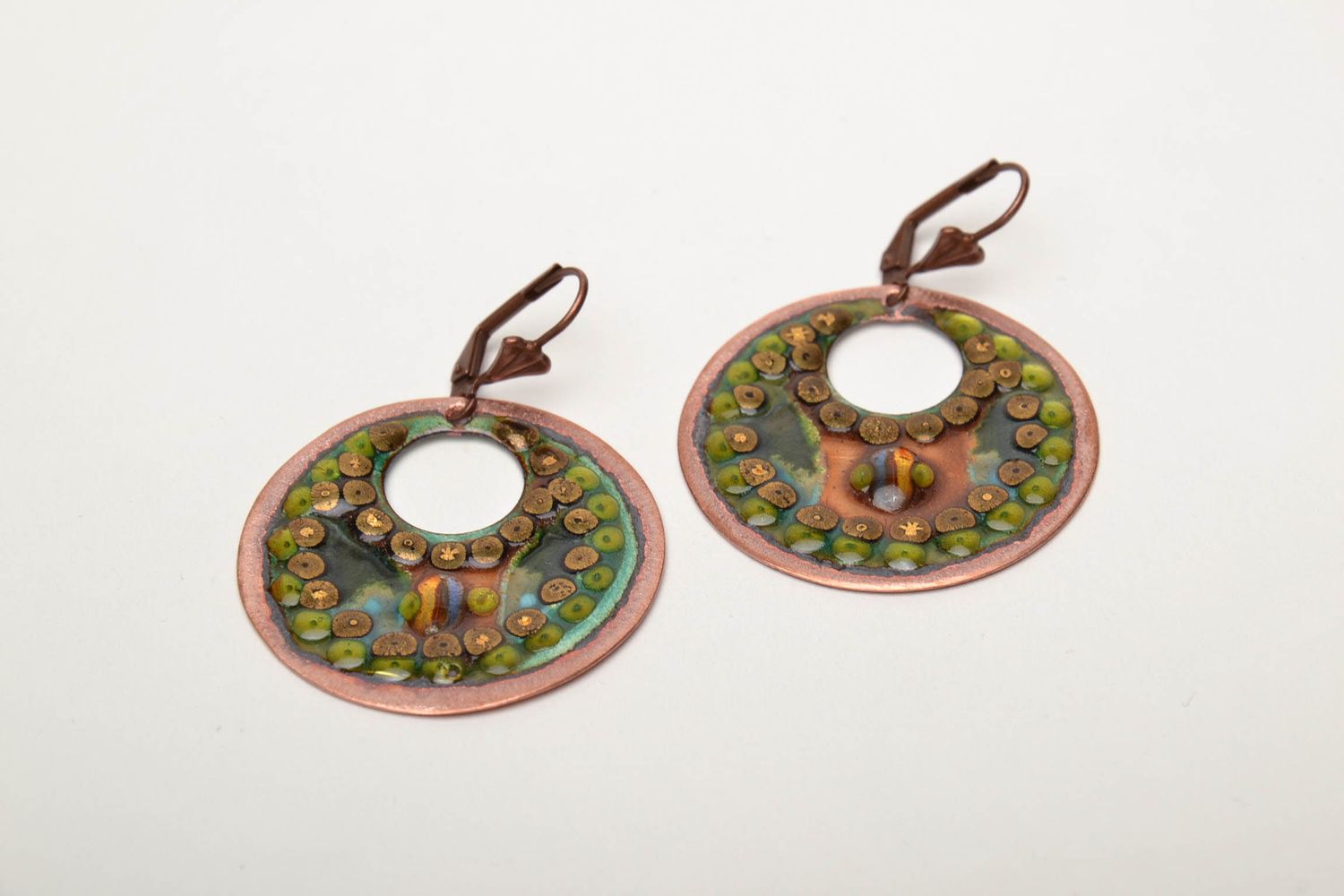 Handmade copper earrings with enamel photo 3