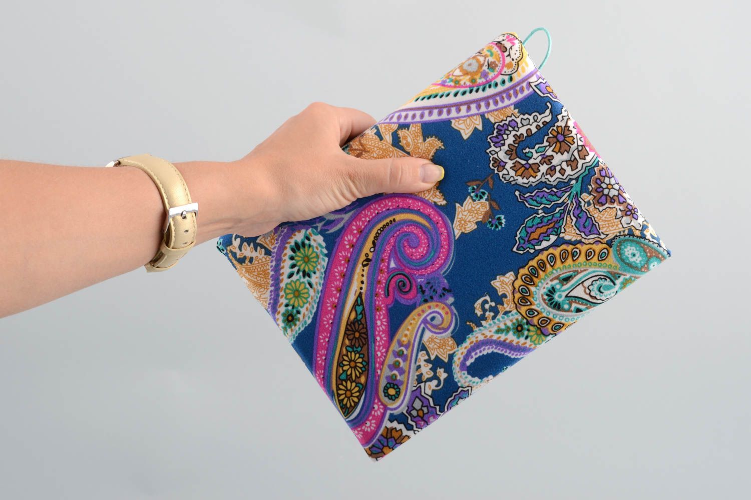Cahier de notes original couverture en tissu motif multicolore fait main photo 5