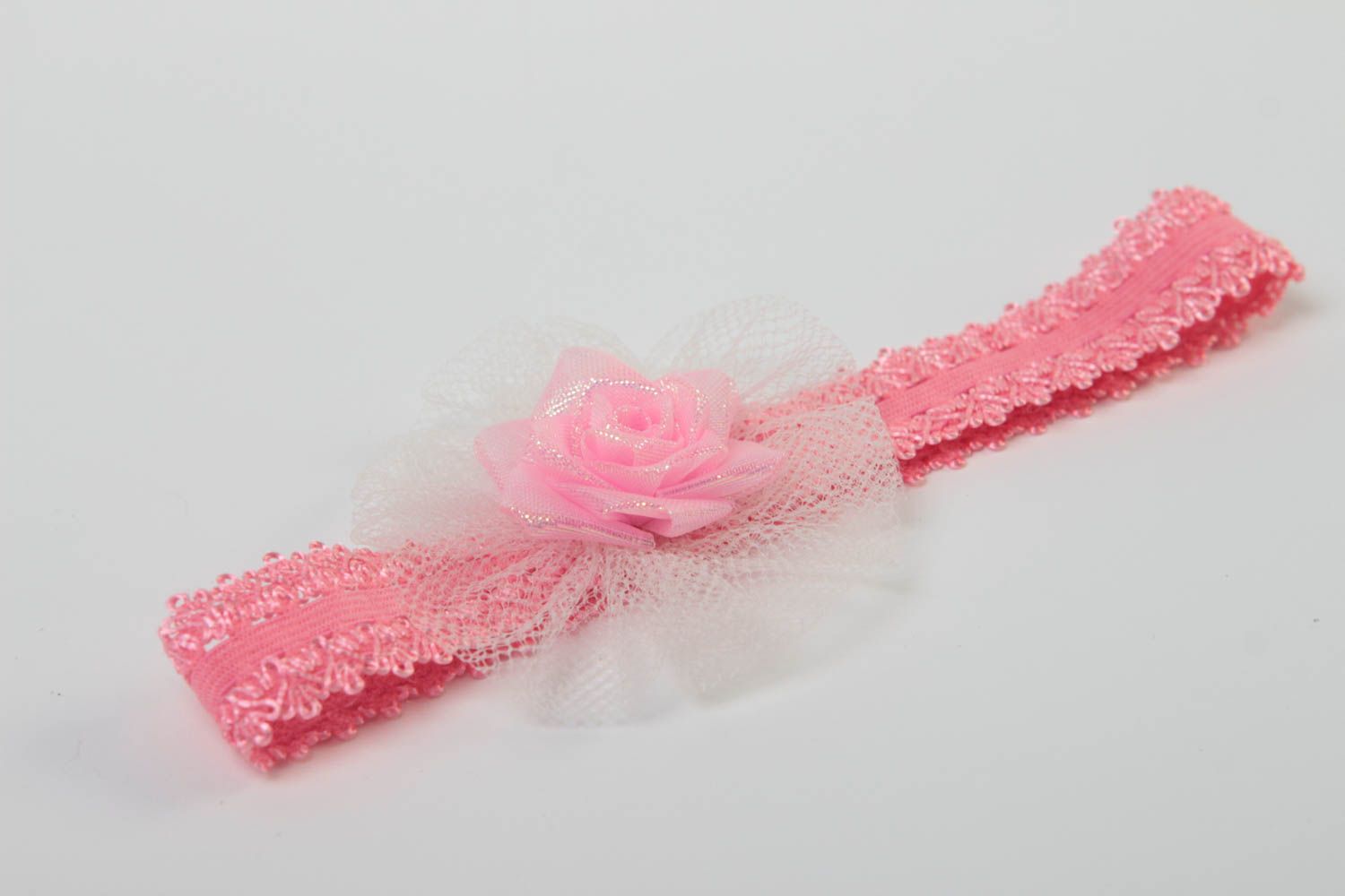 Розовая повязка на голову с цветком ручной работы для новорожденных подарок фото 3