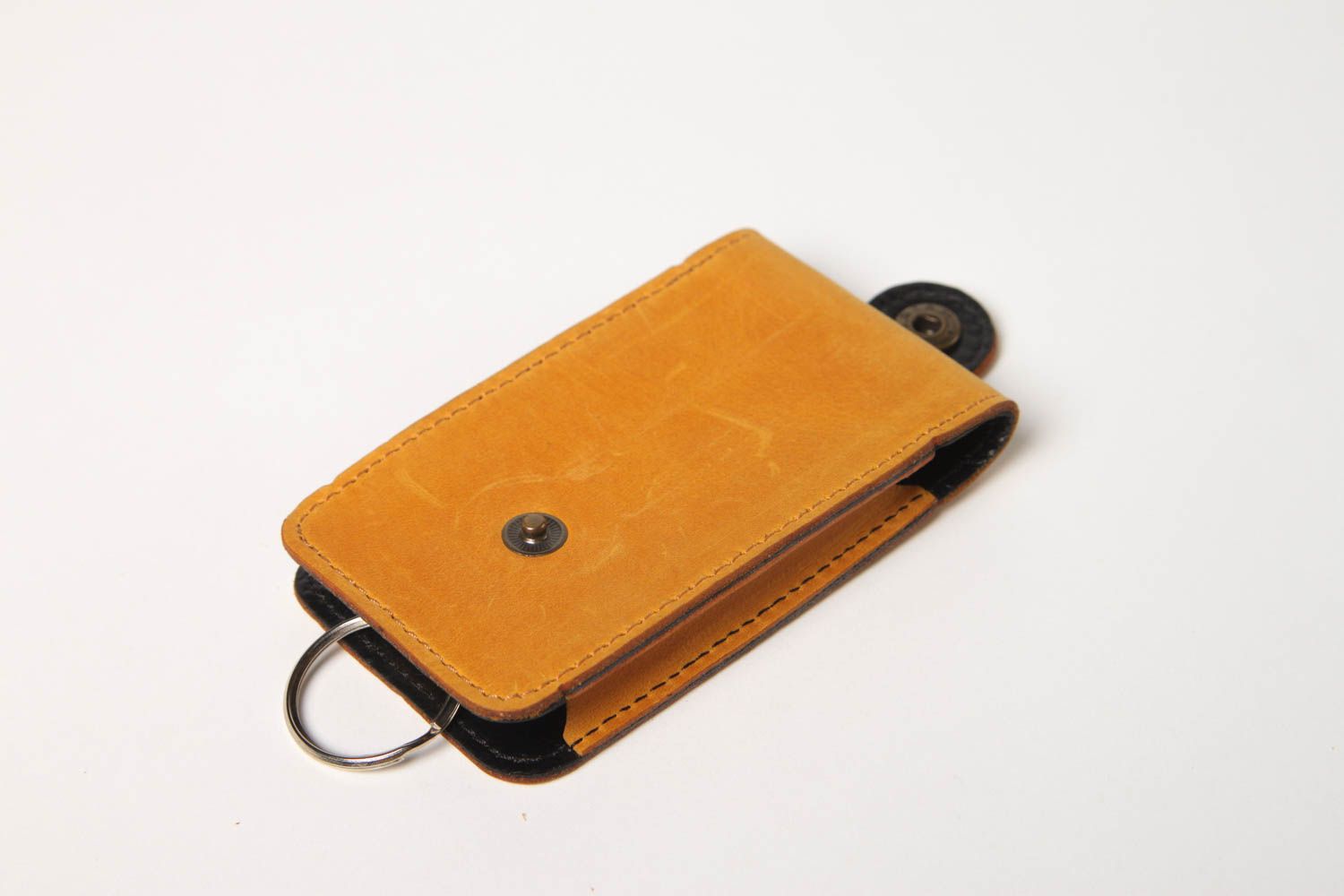Yellow handmade leather key case leather goods unusual key holder gift ideas photo 3