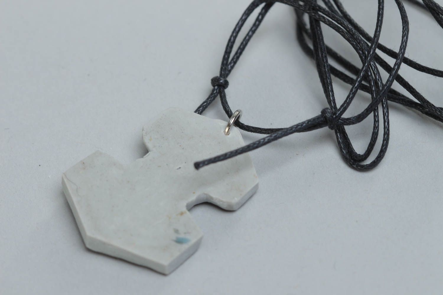 Handmade designer polymer clay pendant with print Thor's Hammer on long cord photo 4