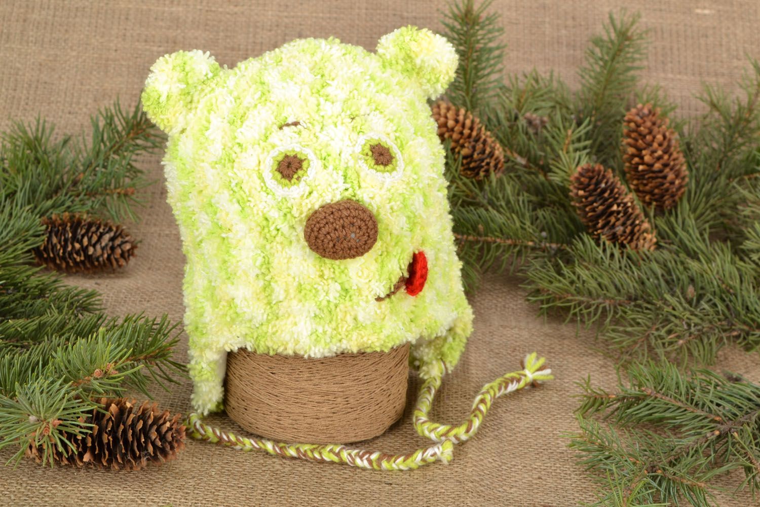 Bonnet tricoté pour enfant Ours vert photo 1