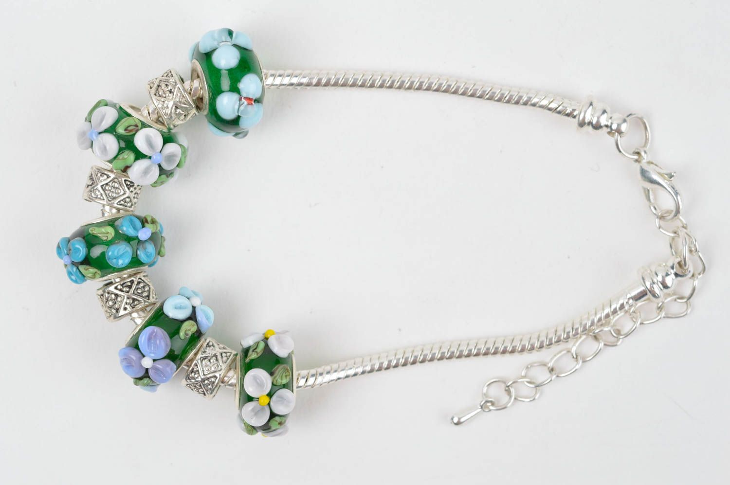 Браслет ручной работы стеклянное украшение лэмпворк женский браслет зеленый фото 2