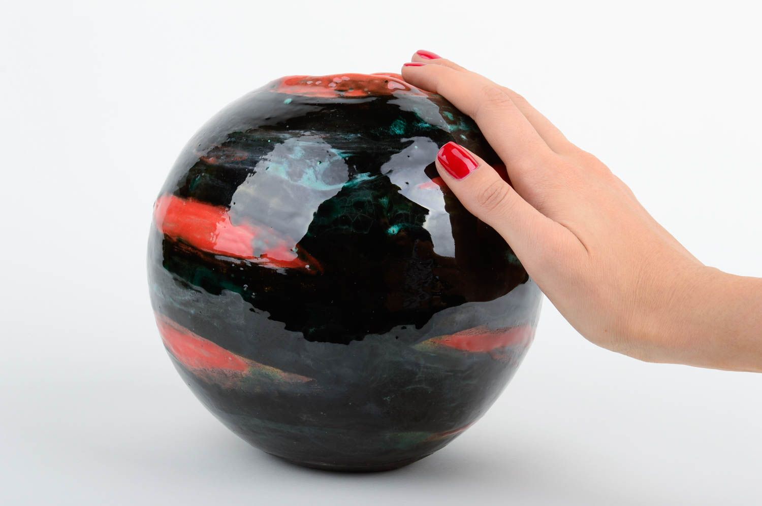 7 inches ball shape black and red ceramic vase for home décor 1,8 lb photo 2
