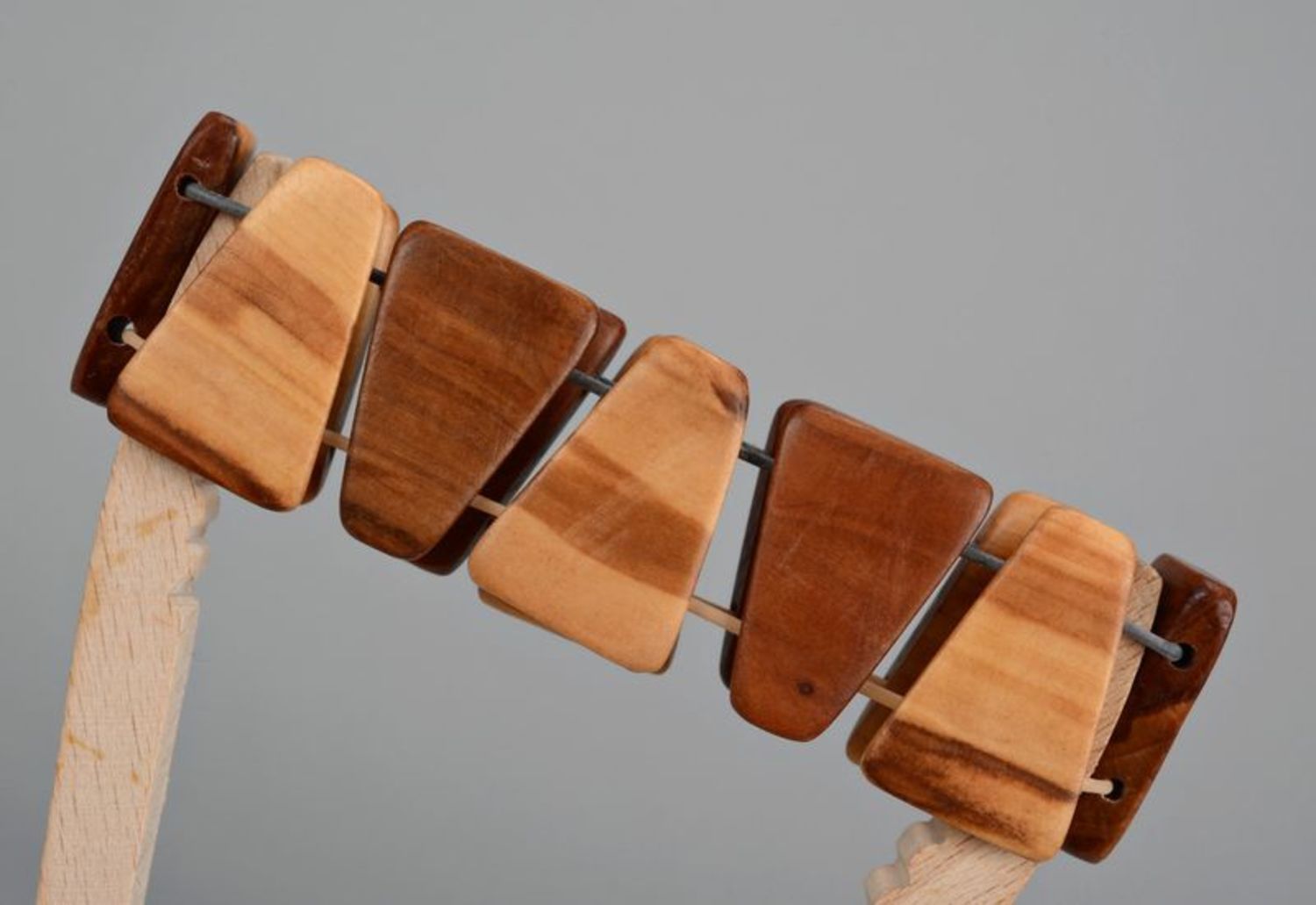 Wooden bracelet on elastic band Dark and Light photo 4