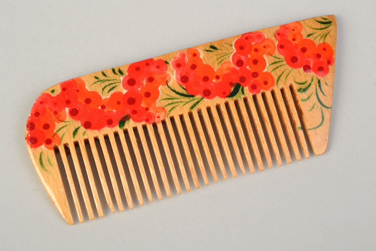 Beautiful handmade wooden hair comb with Petrikov painting photo 3