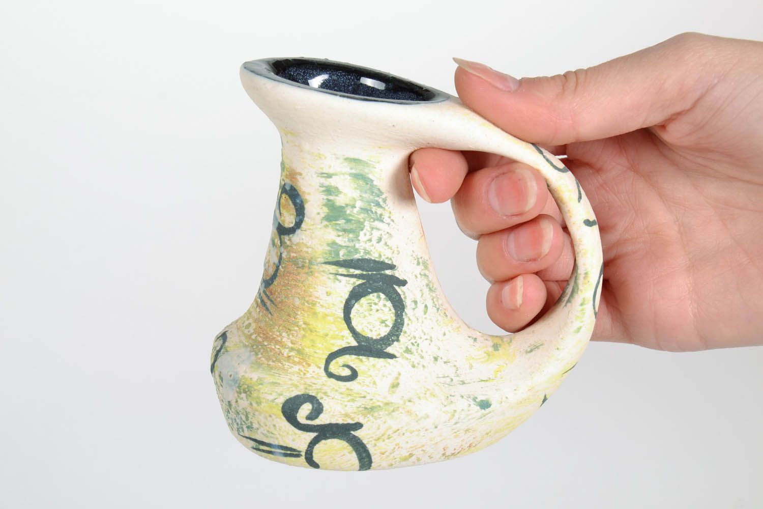4 inches tall ceramic handmade decorative pitcher 0,32 lb photo 2
