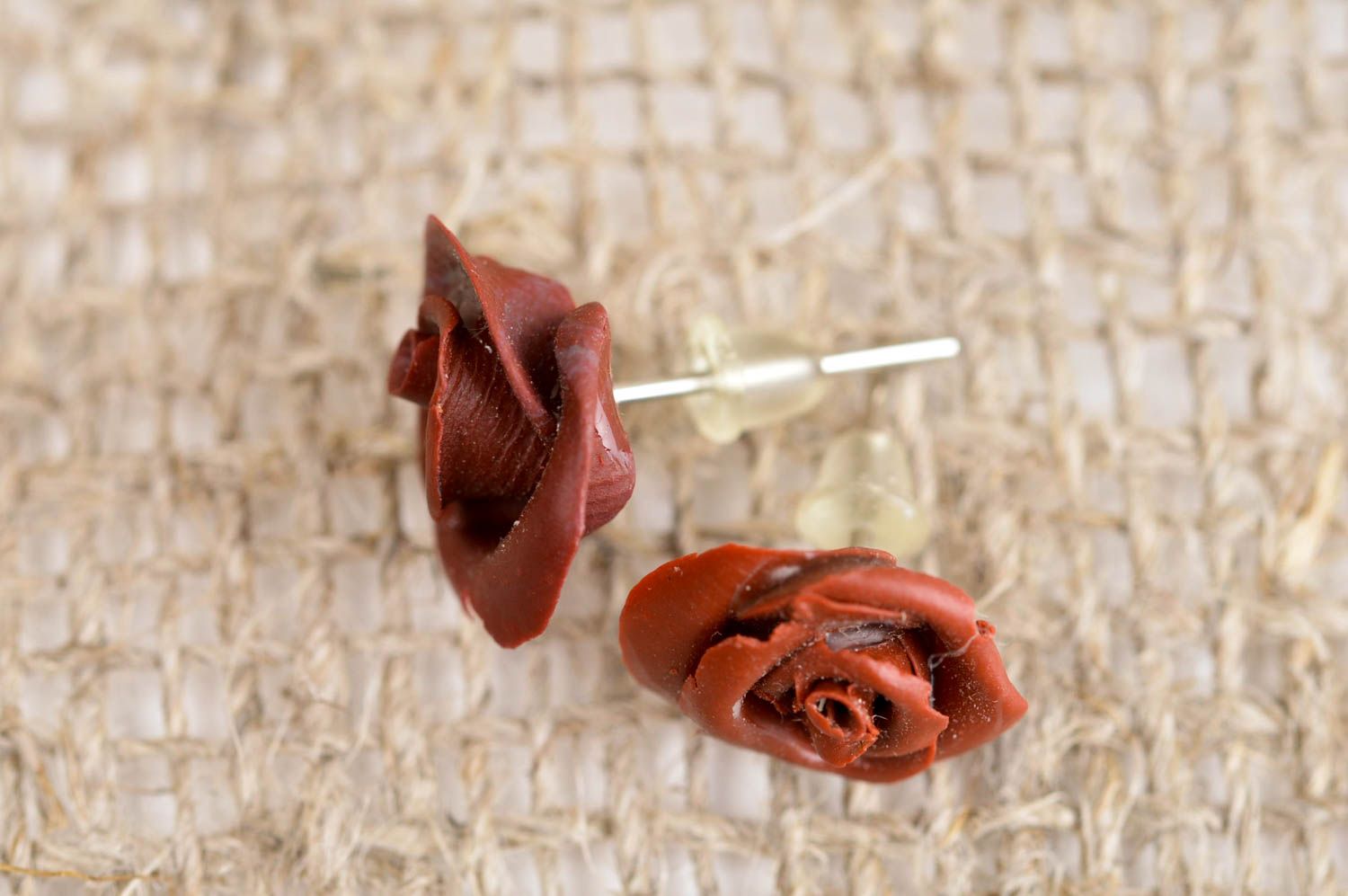 Handmade flower earrings designer stud accessory brown elegant earrings photo 3
