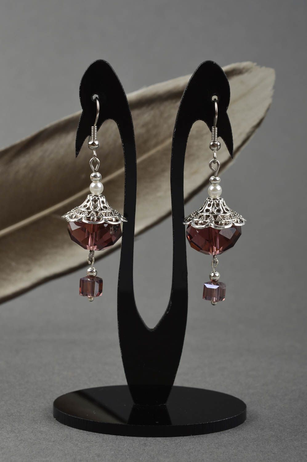 Handmade earrings crystal pendants beautiful designer women accessories  photo 1