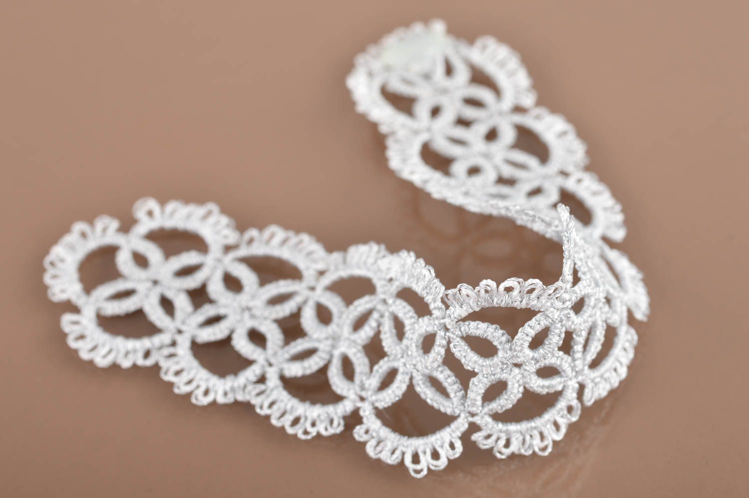 Beautiful handmade designer gentle white tatting lace bracelet with beads  photo 5