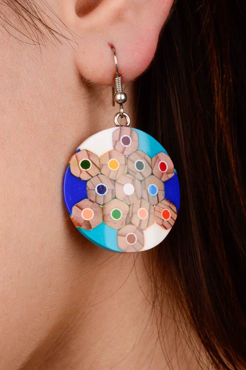 Handmade designer earrings unusual summer accessory bright round earrings photo 7