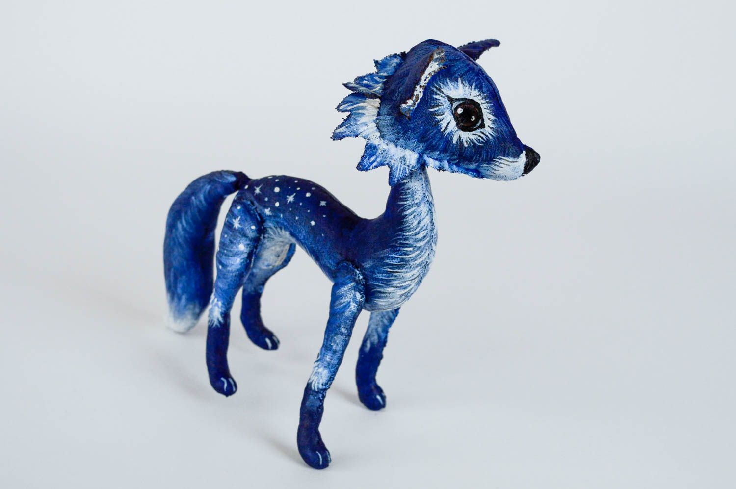 Jouet renard bleu peint aromatisé en tissu de coton décoration faite main photo 1