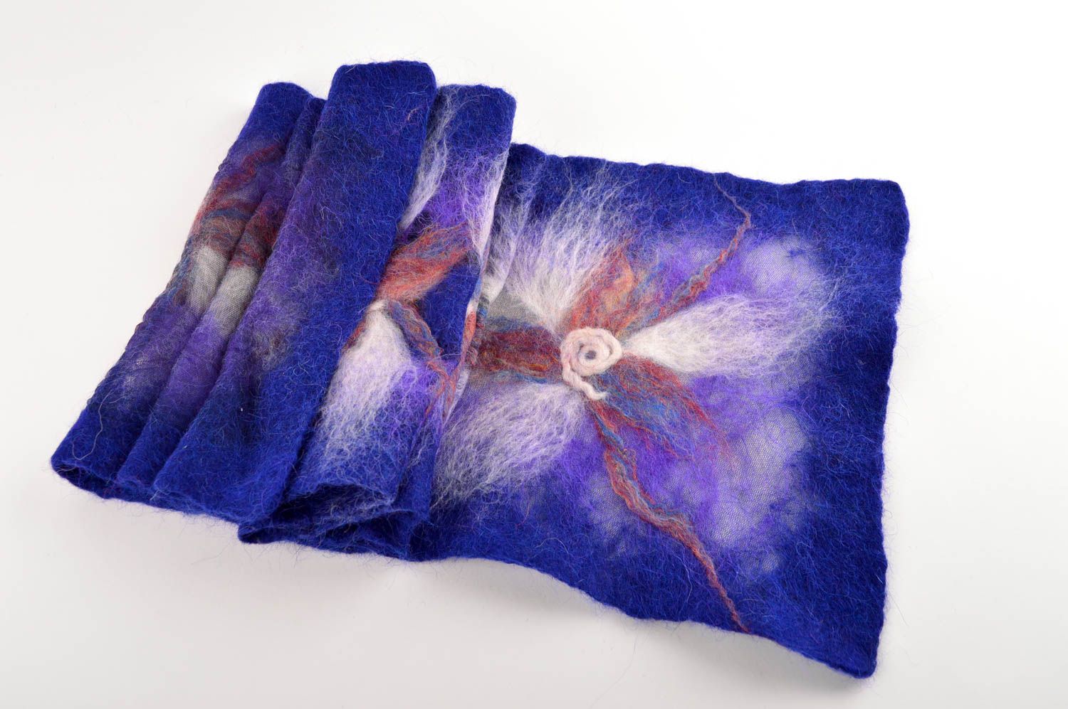 Женский шарф ручной работы шарф шерстяной оригинальный шарф из шерсти синий фото 4