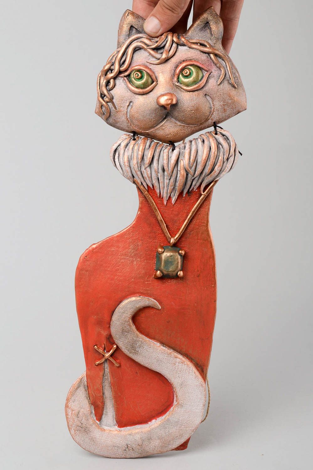 Figura de barro gata hecha a mano decoración de hogar figuras decorativa foto 5