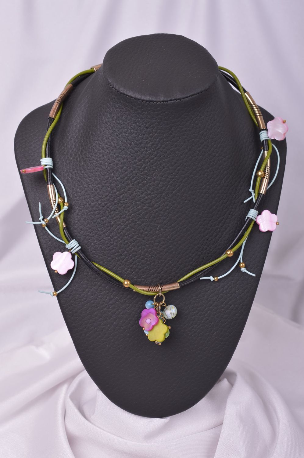 Handmade beaded stylish necklace unusual accessory necklace with natural stone photo 1