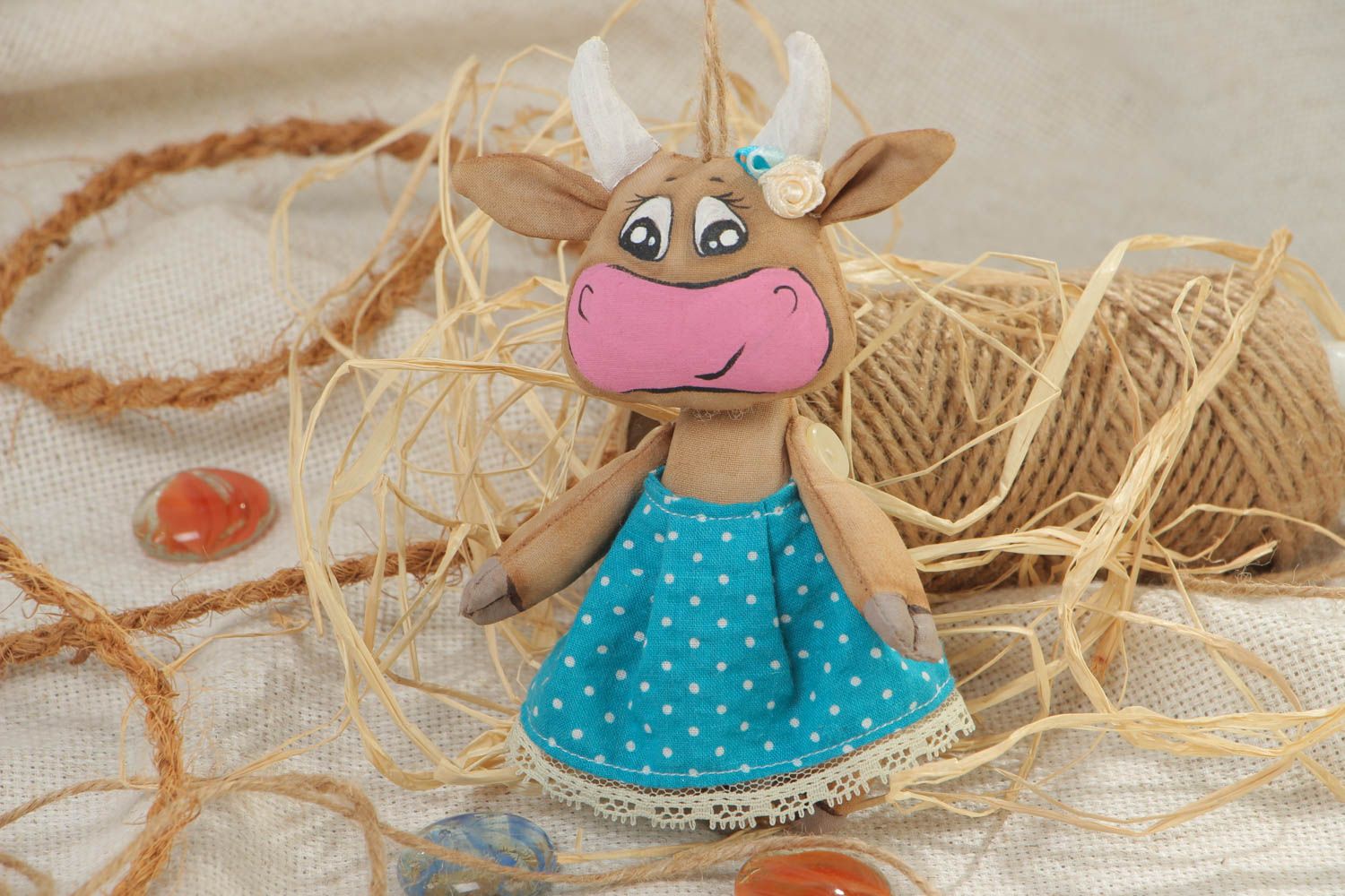 Handmade flavored cotton fabric soft interior pendant toy Cow photo 1