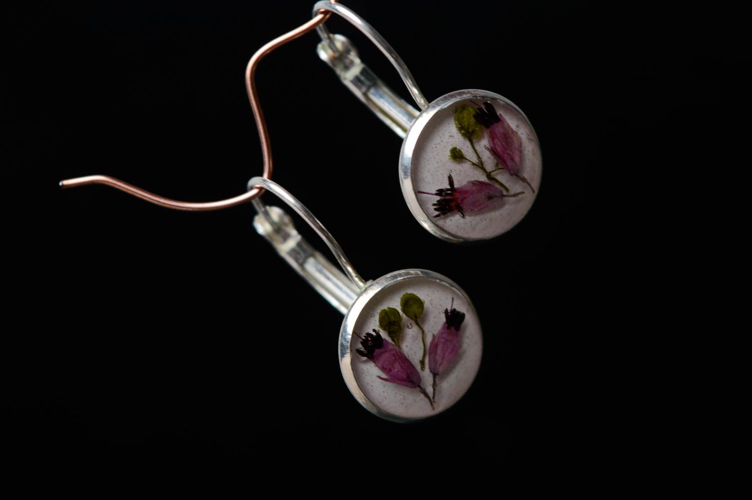 Earrings with real verbena flowers photo 3