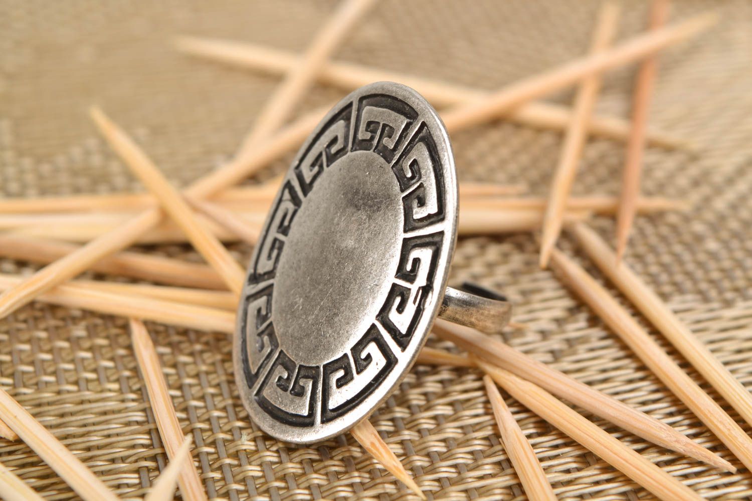 Handmade oval metal ring photo 1