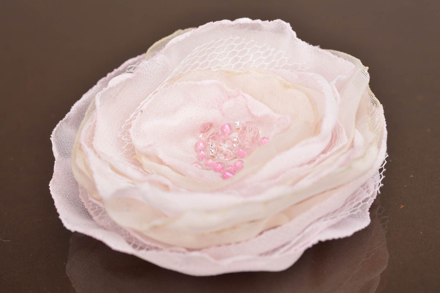 Handmade pink tender designer festive small beautiful hair clip flower photo 2