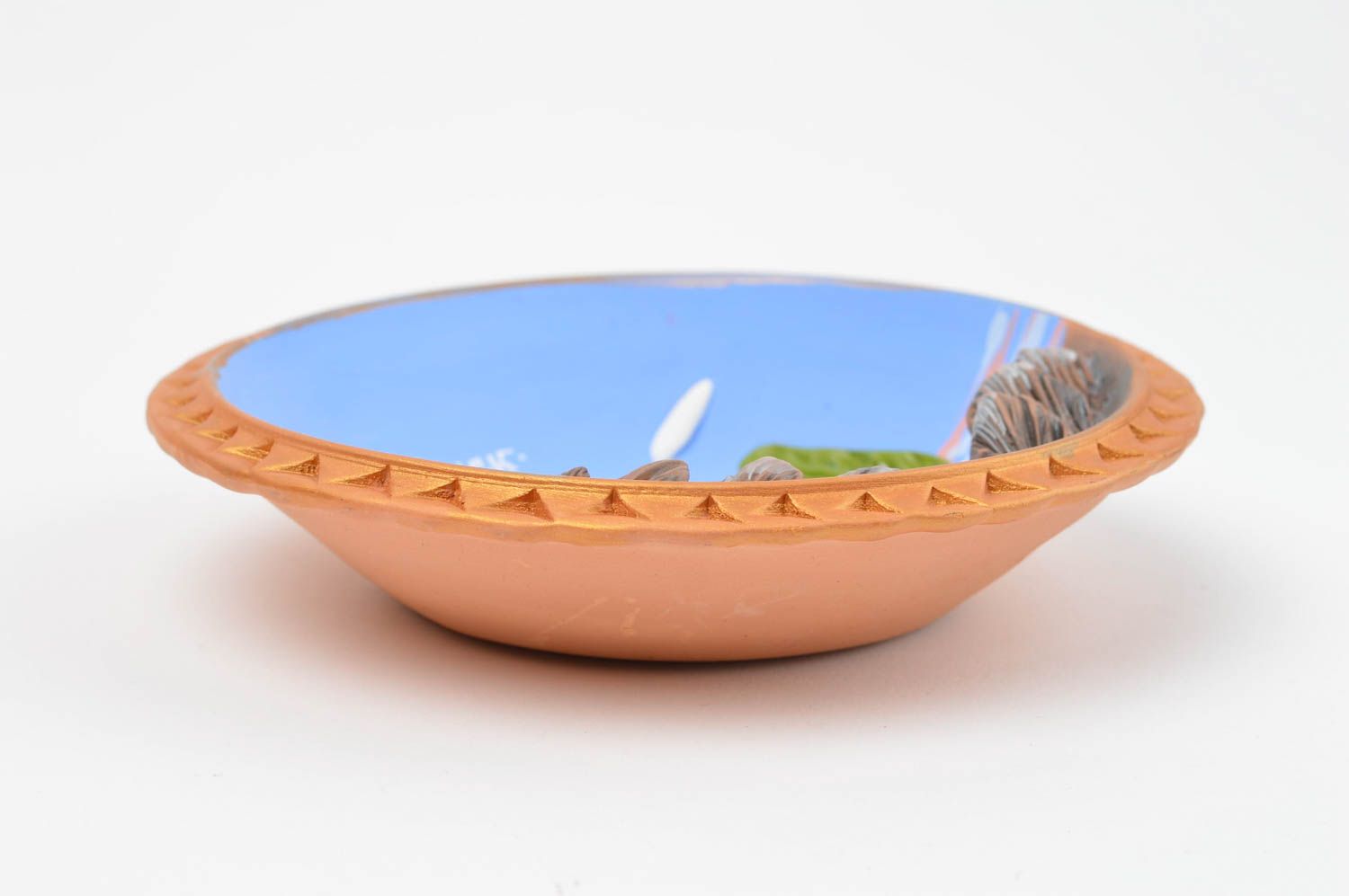Тарелка из глины расписная декоративная красивая круглая ручной работы Лето фото 2