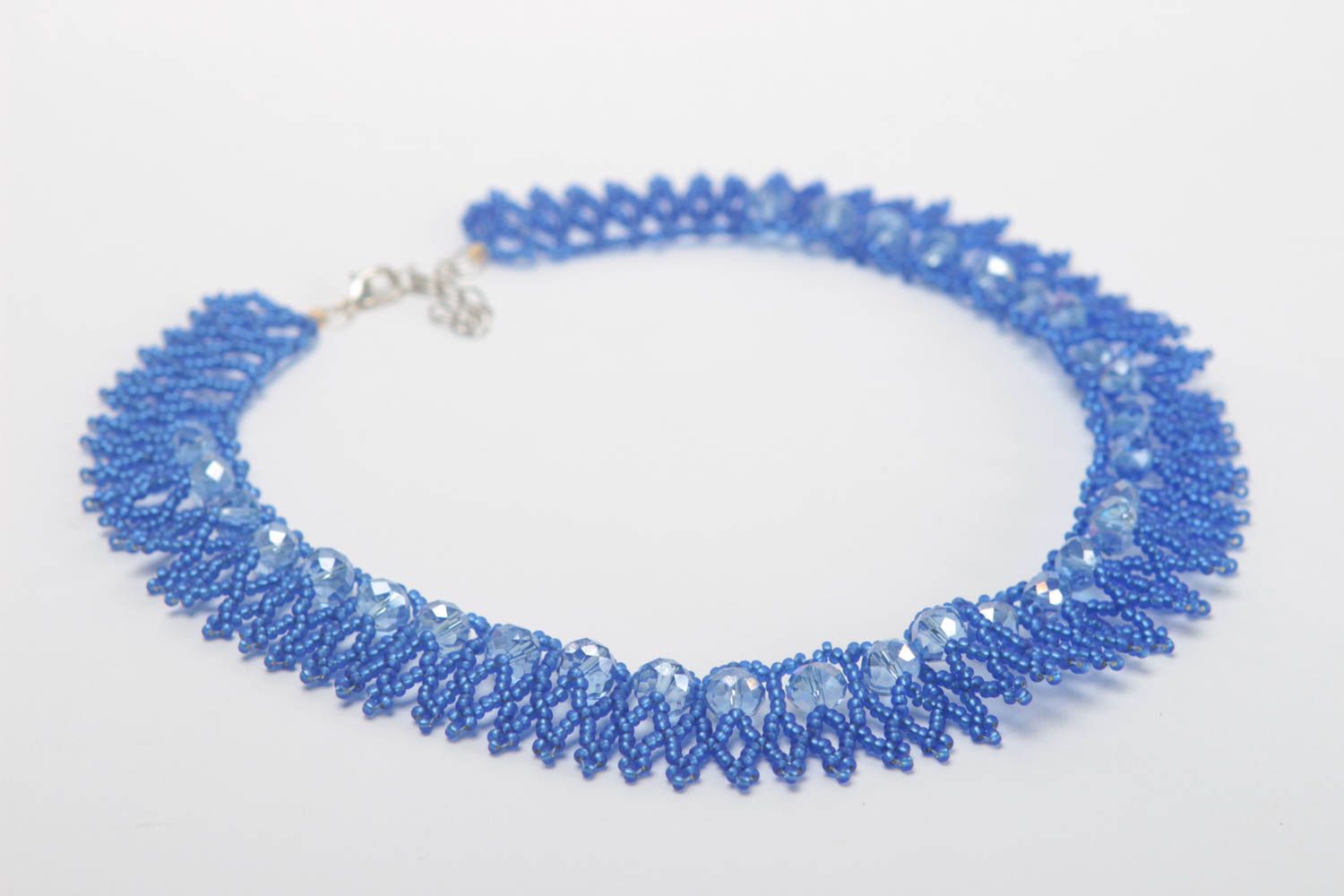 Handmade Rocailles Kette Collier blau Accessoire für Frauen stilvoll schön foto 3