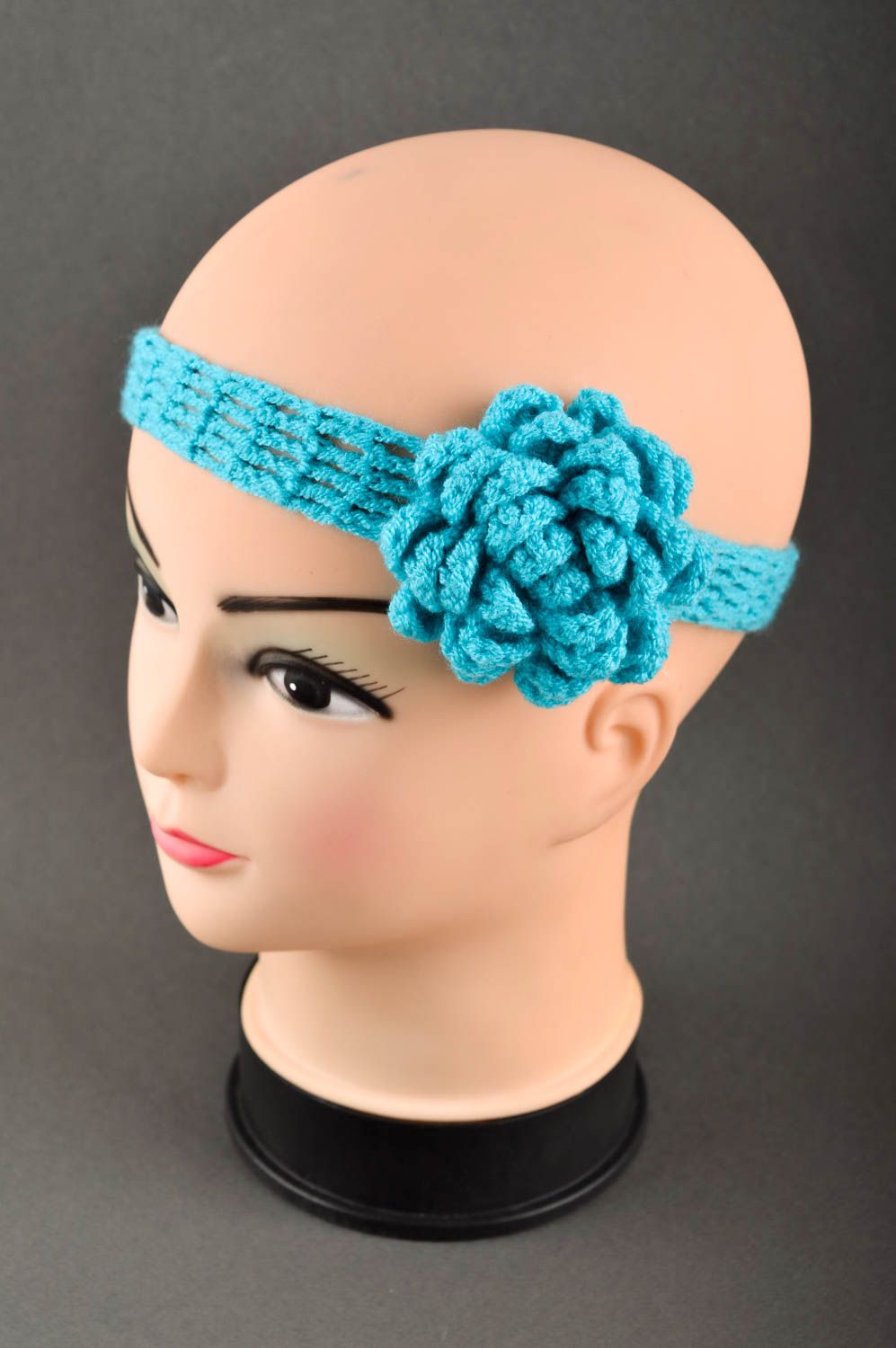 Повязка на голову ручной работы голубая повязка для девочки детская повязка фото 1