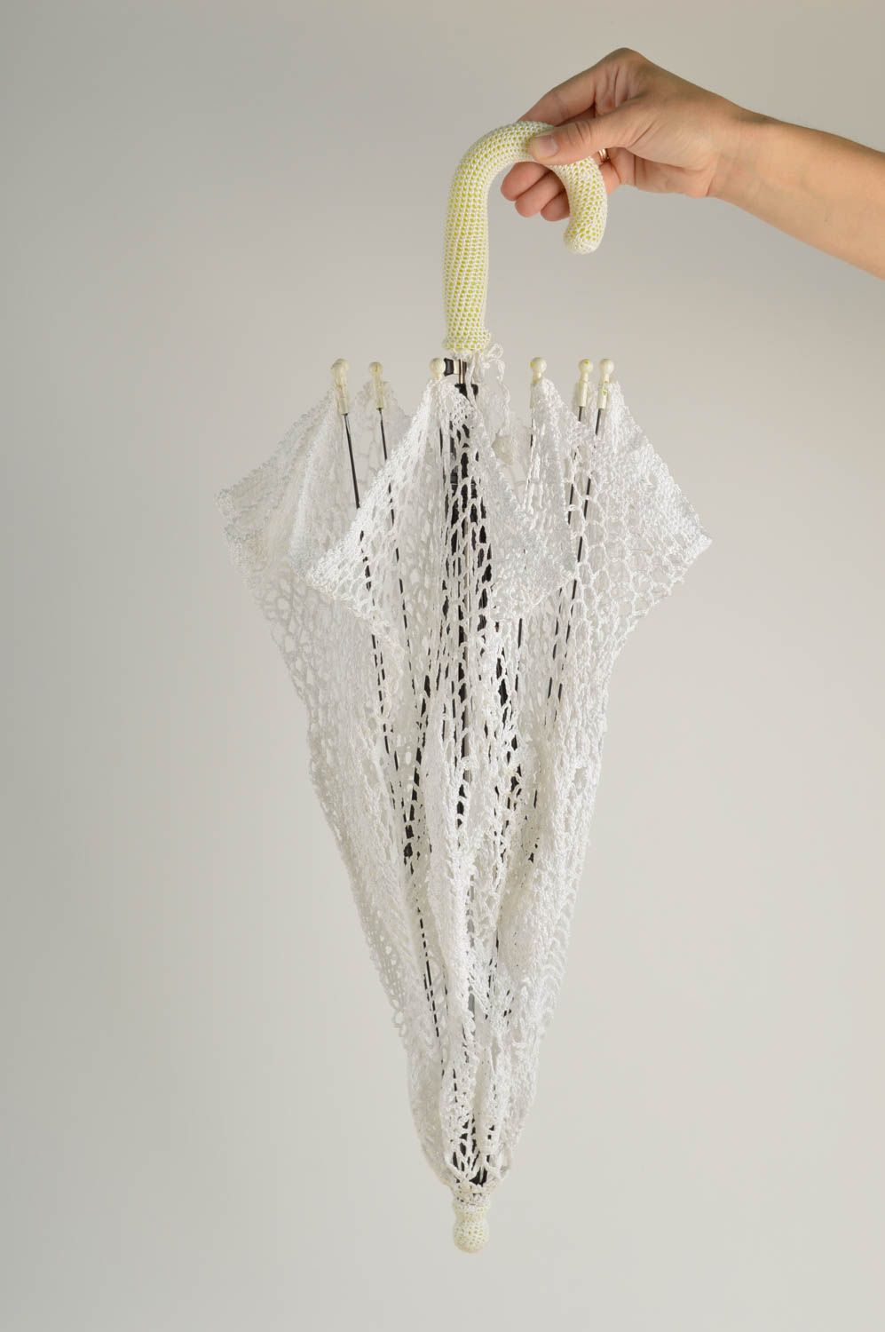 Подарок ручной работы красивый зонтик белый женский зонт из хлопковых ниток фото 2