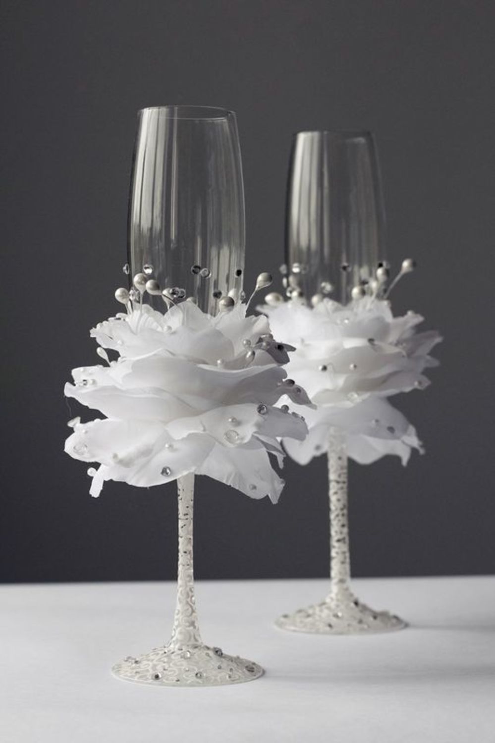 Calici nuziali con il fiore fatti a mano idee originali decorazione nozze  foto 2