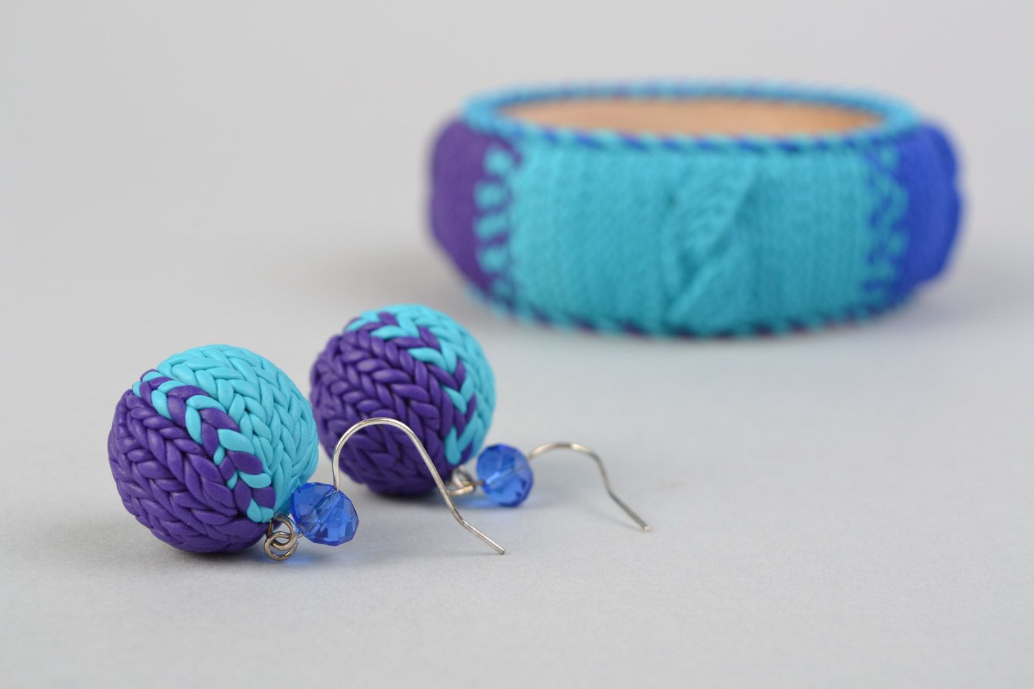 Schmuckset aus Polymer Ton Armband und Ohrringe in Blau handmade foto 4
