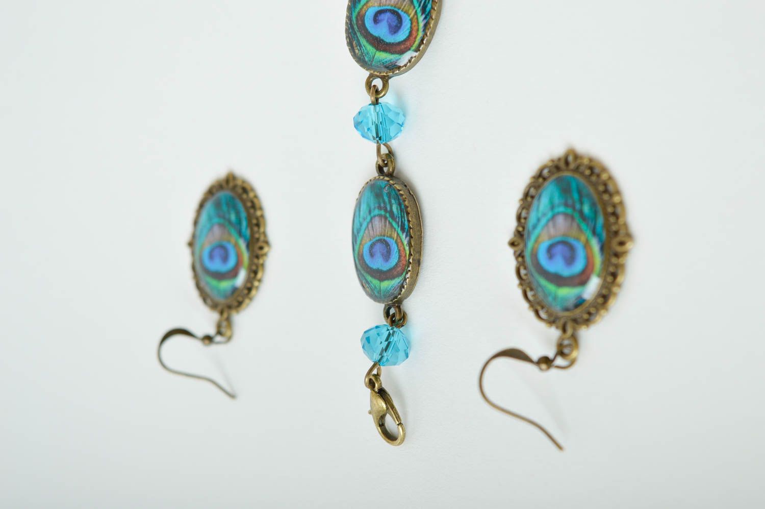Halskette und Ohrringe handmade Damen Schmuck Set mit Print Geschenk für Frau foto 5