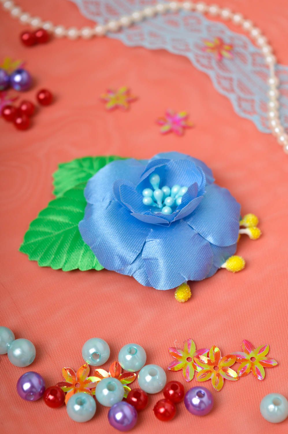 Pince cheveux fleur faite main Barrette cheveux fleur bleue Bijoux pour filles photo 1
