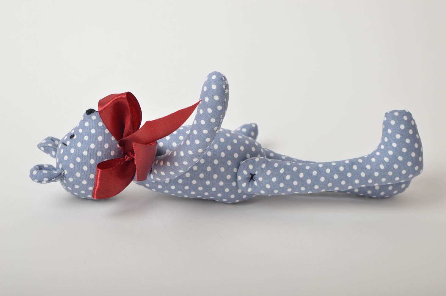 Peluche ours bleu à pois Jouet en tissu fait main original Cadeau enfant photo 4