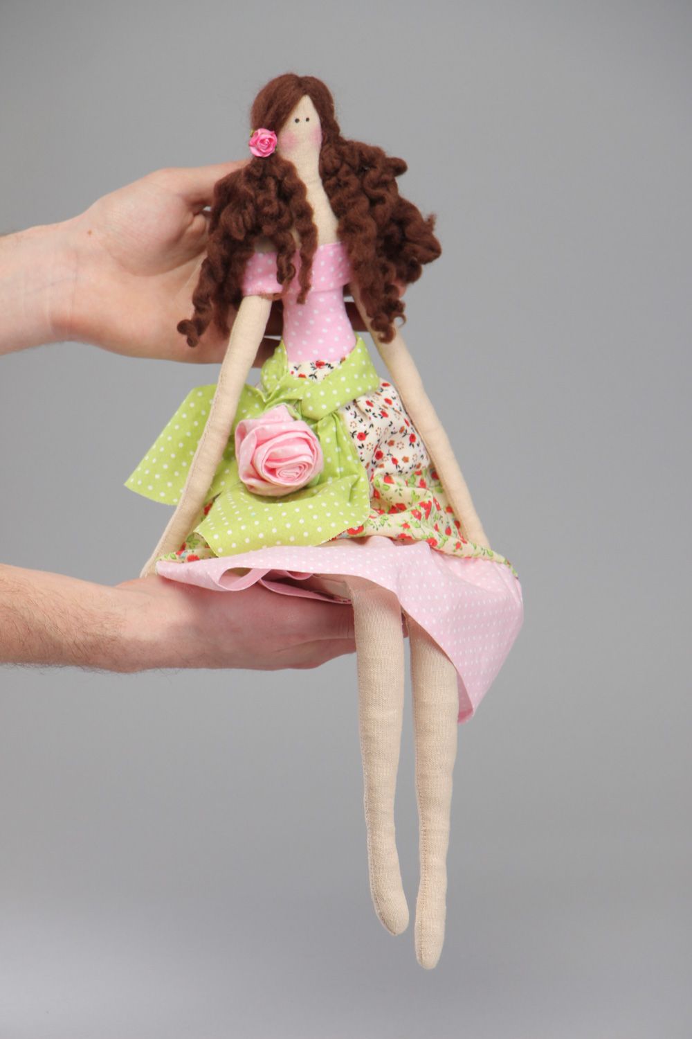 Belle poupée en tissus naturels originale faite à la main Fille Ange rose photo 4