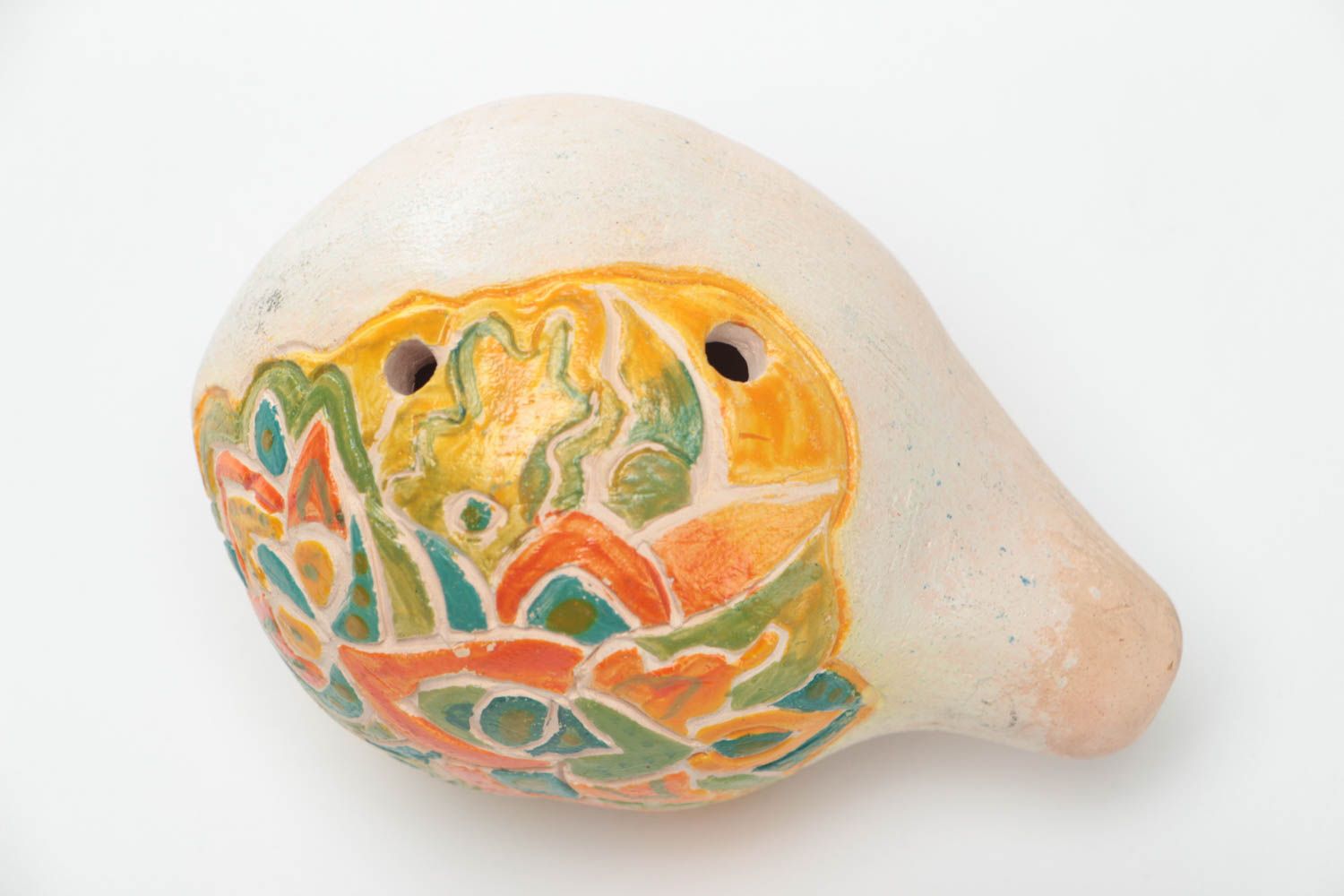 Ocarina en terre cuite peint de couleurs acryliques fait main décoratif photo 3