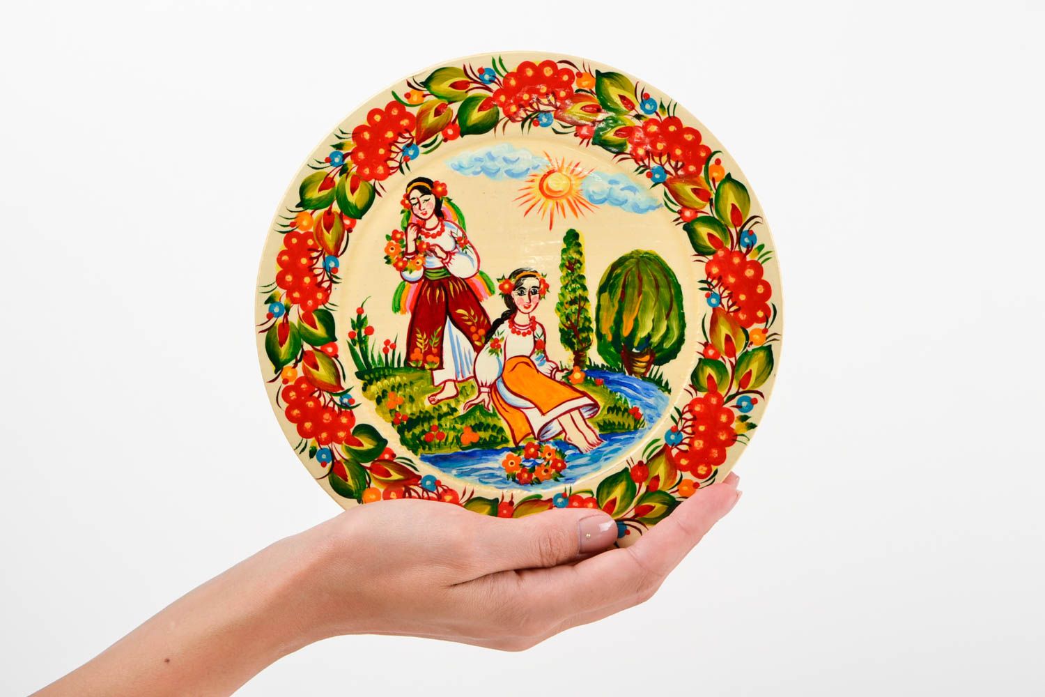 Handmade wooden plate for decorative use only painted plate wooden gifts photo 2