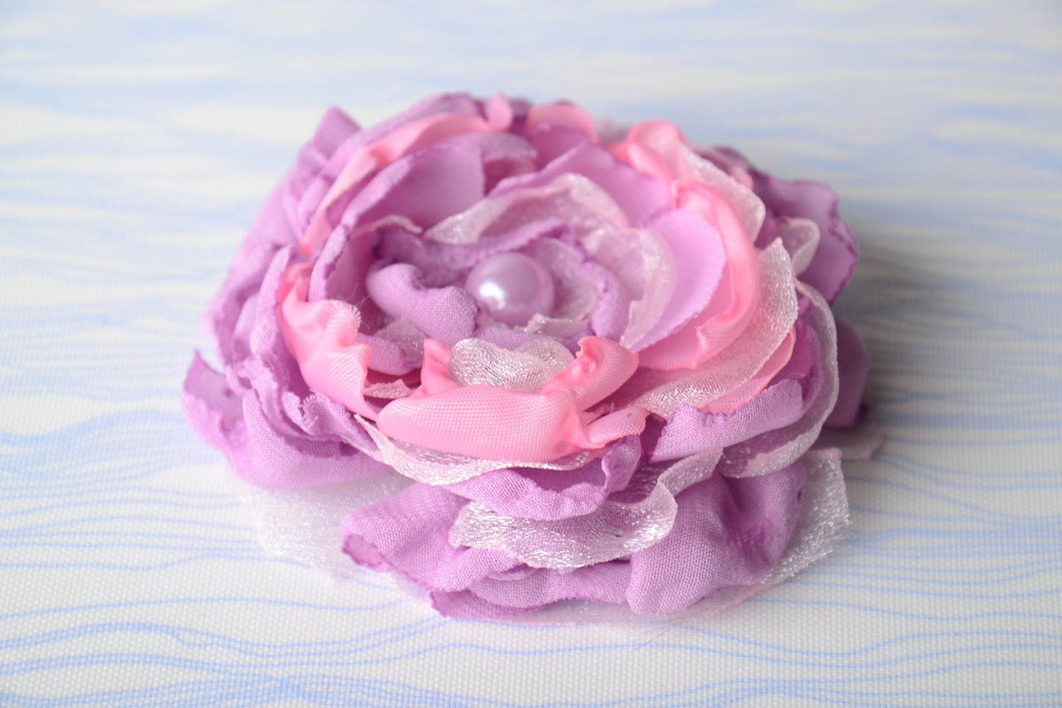 Handmade hair clip with beautiful purple flower unusual product photo 1
