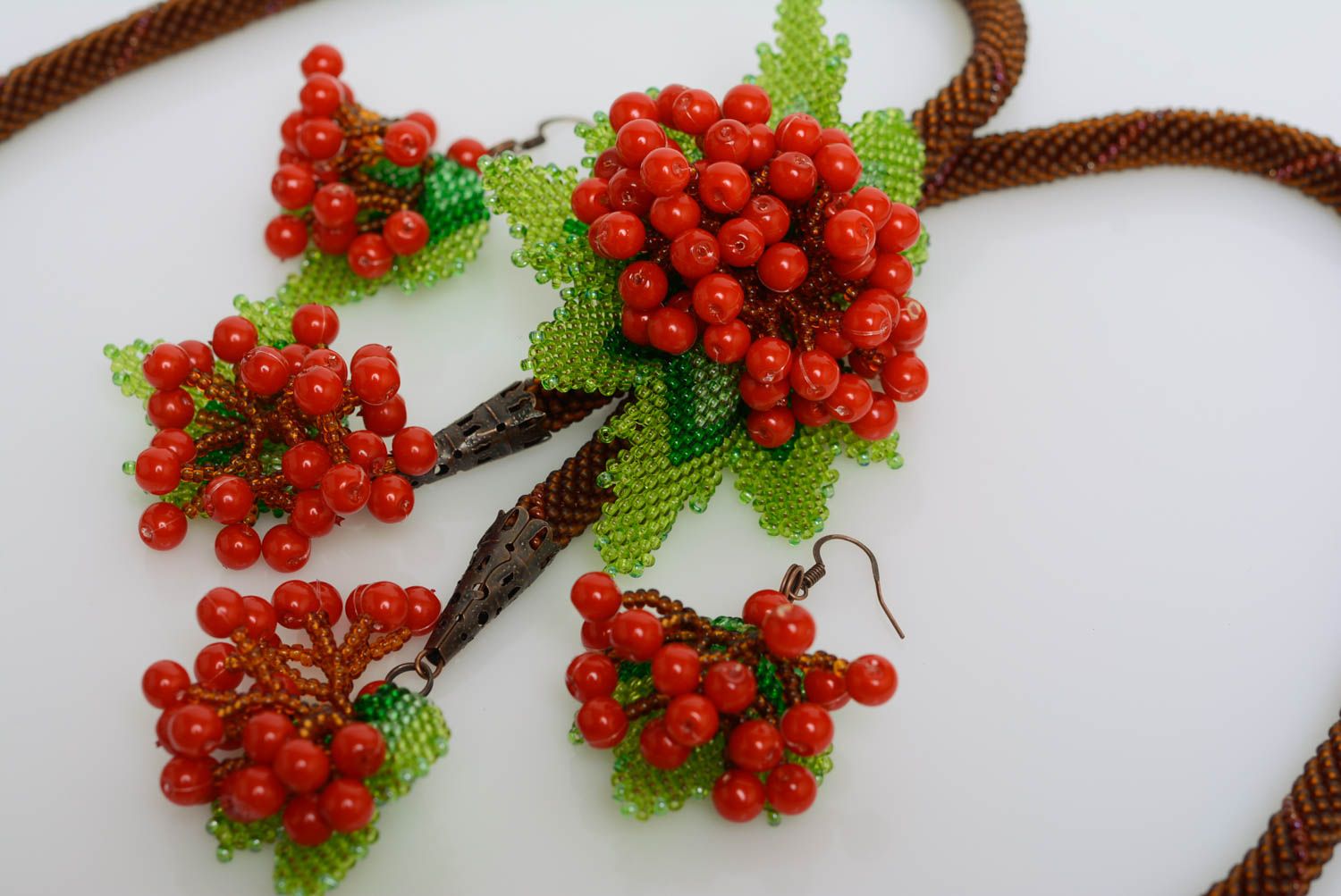 Set of beaded jewelry cord necklace and earrings handmade accessories Kalina photo 2