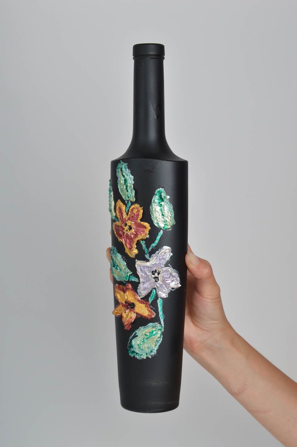14 inches black bottle with flower décor ceramic flower vase 1,65 lb photo 4