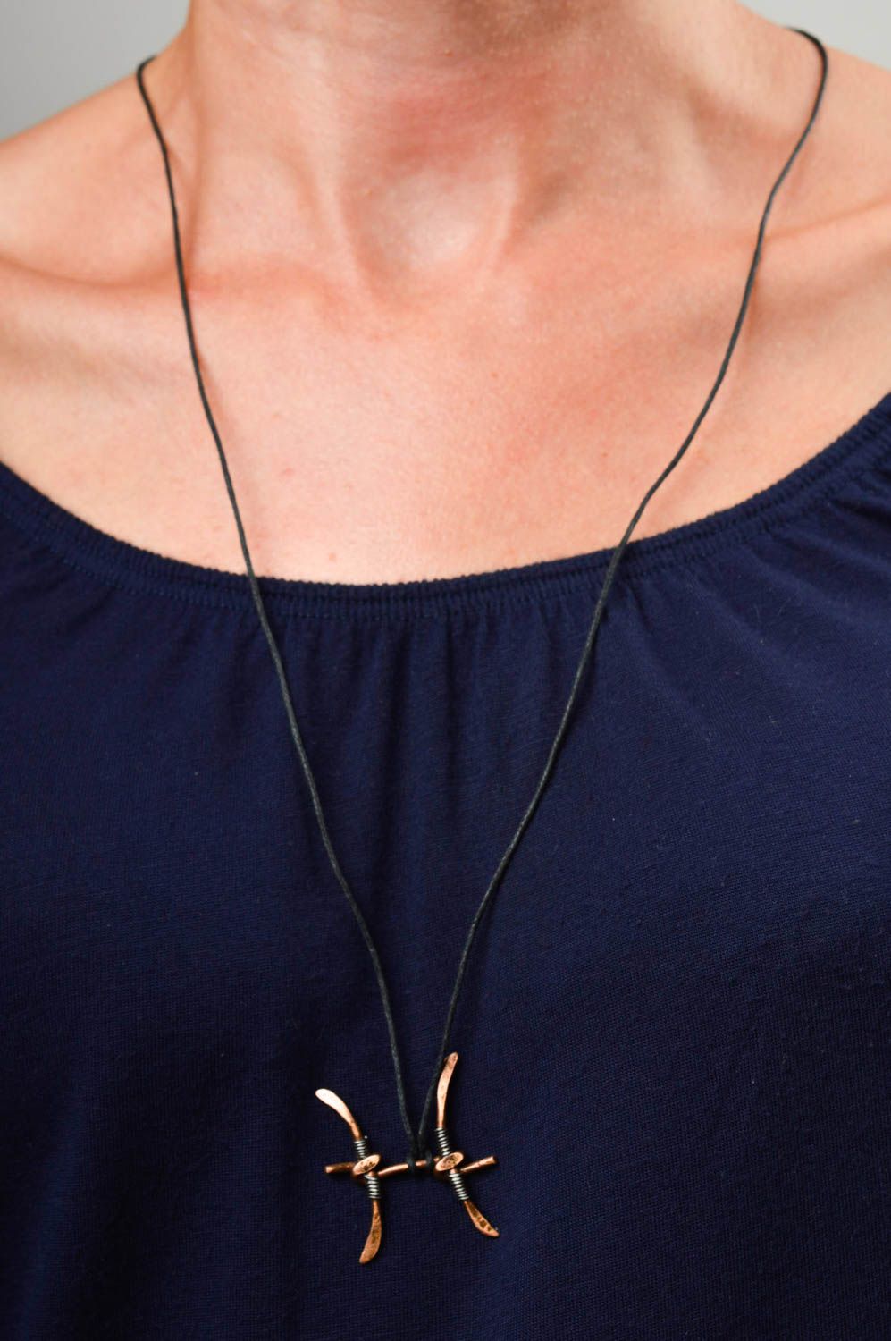 Handmade copper female pendant unusual stylish accessory elegant jewelry photo 1