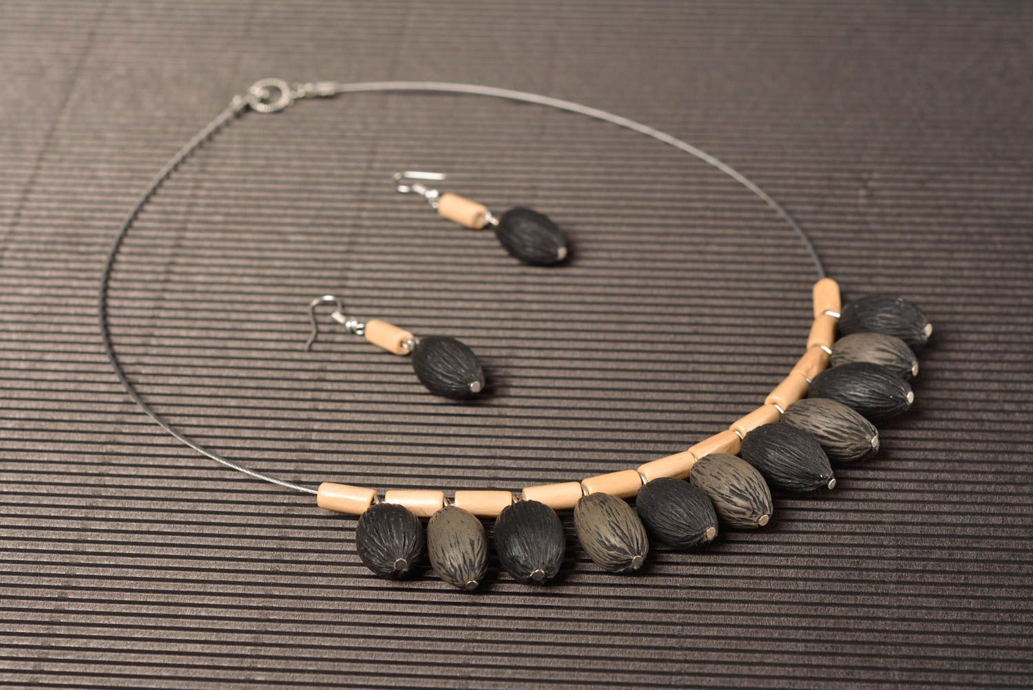 Schönes originelles Schmuck Set Collier und Ohrringe aus Polymerton handmade foto 1