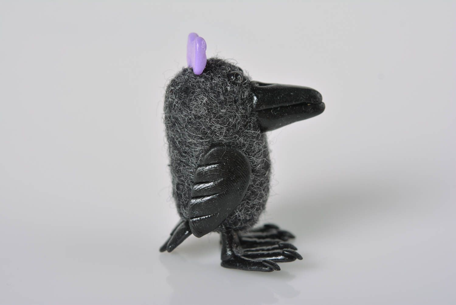 Unusual woolen crow handmade designer figurine interior decoration ideas photo 4
